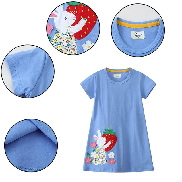 AJZIOJIRO Robe Décontractée pour Filles, Impression Simple, Robe d'Été pour Tout-Petits, Couleur Unie, Col Rond Adorable