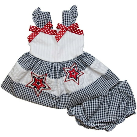 Seersucker Sundress - Good Lad Newborn/Infant Girls Navy and White Seersucker July 4th Sundress and Matching Seersucker Panty