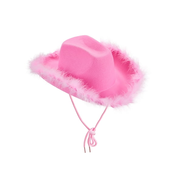 Sunloudy Sombrero de vaquera rosa con boa de plumas ? Sombrero de vaquero de tamaño adulto con plumas para despedida de soltera, fiesta de disfraces, juego para mujeres Sunloudy Annecy