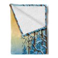 thumbnail image 2 of Winter Soft Flannel Fleece Throw Blanket, Forest View Graphic Display Print with Snowy Path Between Trees and Sun on Sky, Cozy Plush for Indoor and Outdoor Use, 50" x 60", Blue Yellow, by Ambesonne, 2 of 5