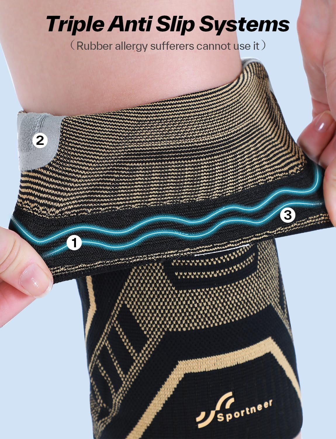Knee Br with Dual Side Stabilizers – Maximum Support Compression Sleeve for Men & Women, Anti-Slip Running, Workout, Arthritis, ACL Pain Relief (Black-Copper, Large(18"-20"))