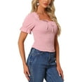 thumbnail image 4 of INSPIRE CHIC Women's Smocked Square Neck Short Ruffle Sleeve Casual Summer Tops, 4 of 5