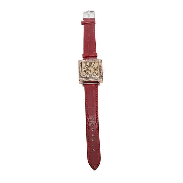 Women's Retro Mechanical Watch Square Dial Diamond Style Dating Travel Watch Red