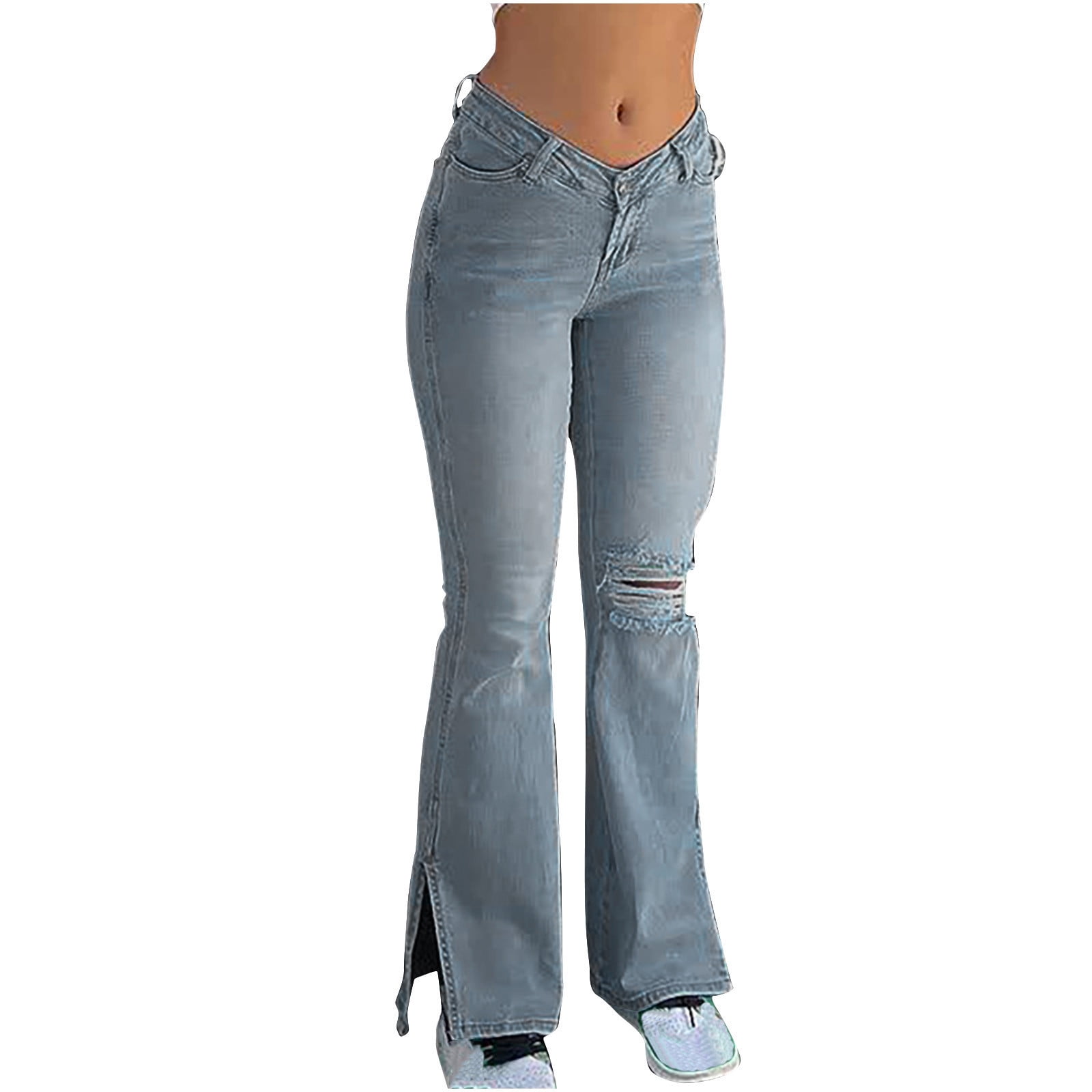 Timegard Flare Jeans for Women Ripped Split High Waist Stretchy