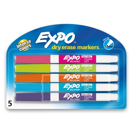 Expo Low Odor Dry Erase Markers, Fine Tip, Assorted, 5 Count