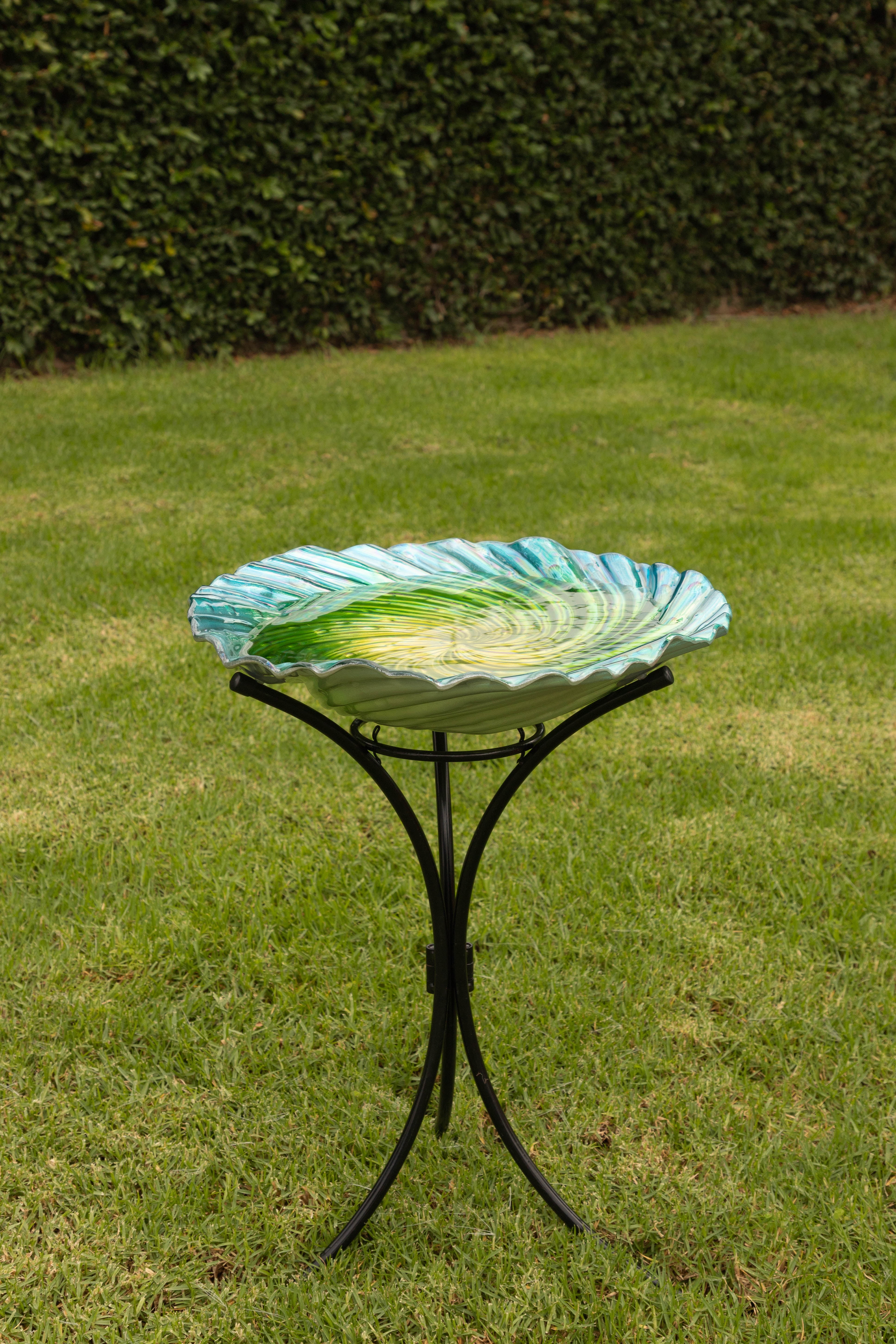 Alpine 26Inch Outdoor Glass Bird Bath with Metal Stand, Blue Walmart