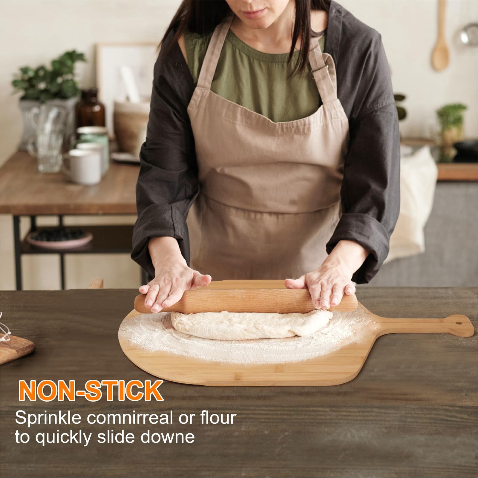 14 inch with grooves - 2 Pizza Peel Set, Double-sided Use Board for Bread Cheese Vegetable Fruits