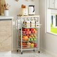 thumbnail image 3 of Snack Cart, 5-Tier Kitchen Carts on Wheels with Storage,Fruit Basket Stand with Pull-Out Baskets and Wood Top,Kitchen Organizer for Fruit Vegetable Snack (Oak Beige), 3 of 18