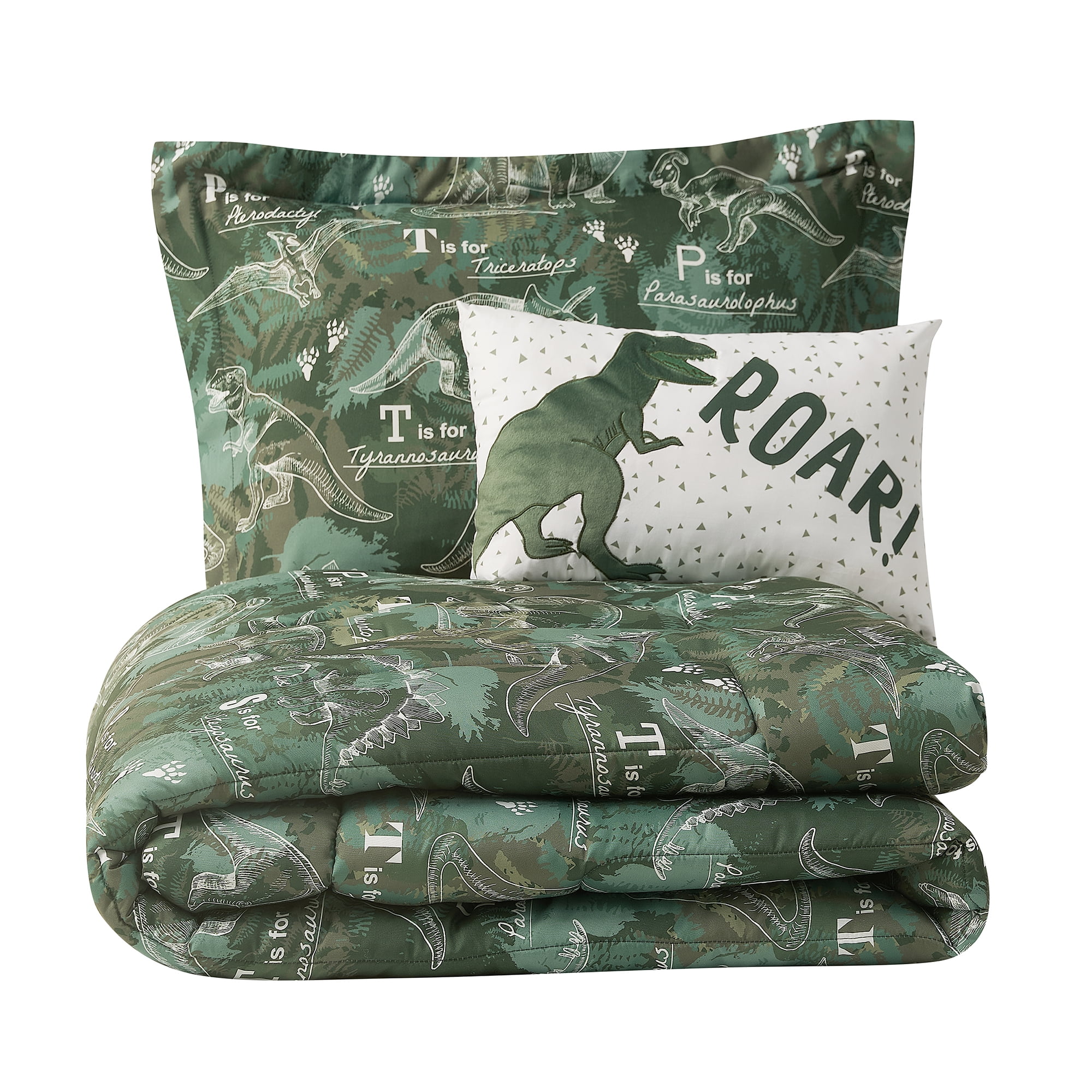 Dino Forest Green 3-Piece Microfiber Comforter Set - Twin