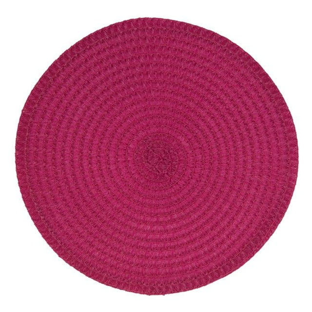 Saro Lifestyle 2803.FU15R Ensemble de 4 Napperons Ronds à Pompons 15 Pouces, Fuchsia
