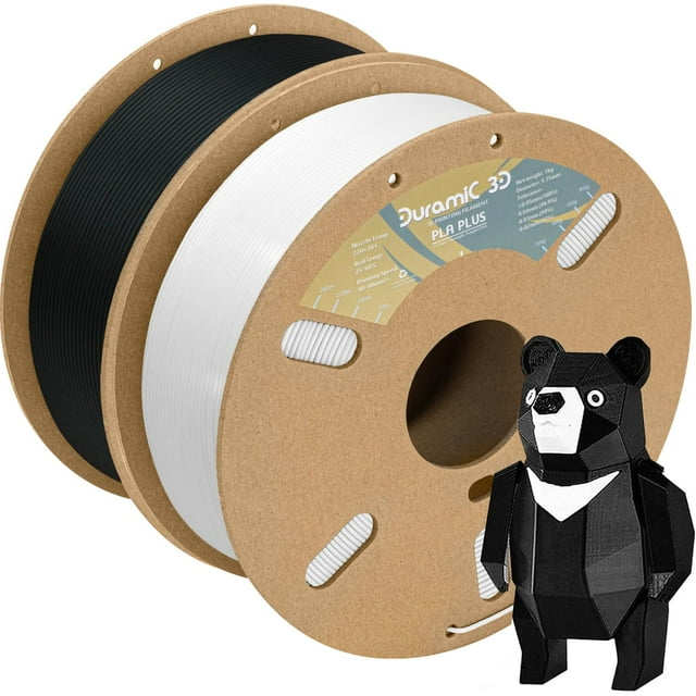 DURAMIC 3D PLA+ Filament 1,75mm 2Kg Noir + Blanc, PLA Plus Filament d'Imprimante 3D 2 Pack 1kg Bobine(2,2lbs) PLA Pro Plus Résistant et Plus Résistant, Précision Dimensionnelle Probabilité +/- 0,02mm
