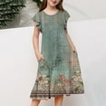 thumbnail image 3 of Xqxayjr Princess Dresses for Girls , 6M-15T Toddler Girls Ruffle Sleeve Vintage Floral Print Aline Dress Trendy Midi Flowy Swing Clothes Dress Party Birthday, 3 of 5