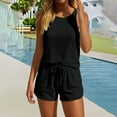 thumbnail image 2 of Wlynlyn 2 Piece Sets for Women Casual Summer Sleeveless Round Neck Tank Tops Drawstring Shorts Solid Color Clothes, 2 of 6