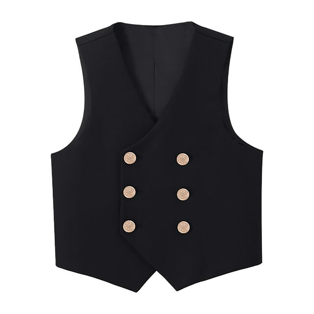 XASZHN Boy's 4 Button Double Breasted Formal Suit Vest Black_003 7-8 Years