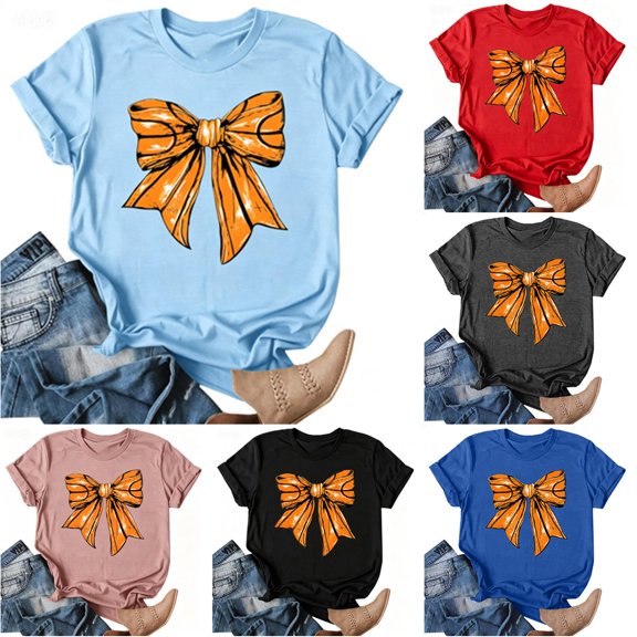 Women's Casual Printed Crew Neck Short Sleeve T-Shirt Soft Breathable Summer Top