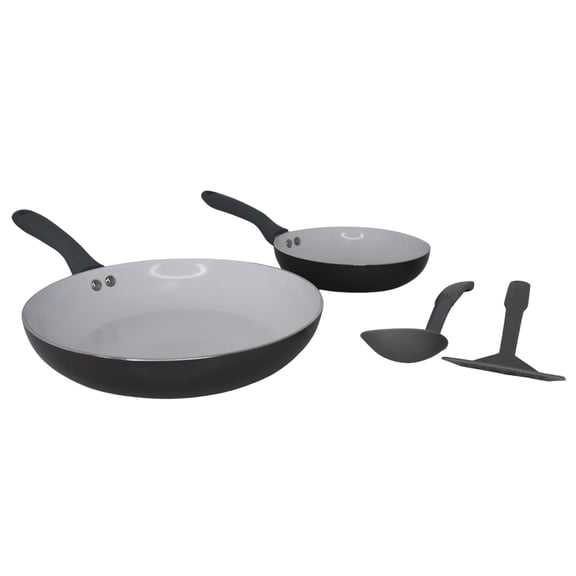 Unbranded Nonstick Ceramic Cookware Set 4-Pieces, 8" and 10" Inches, with Stay-Cool Handles, Aluminum, Gray