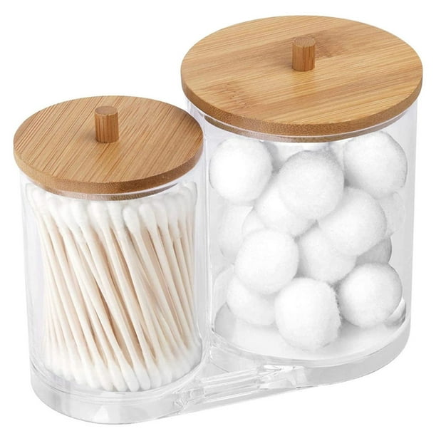 Miuline Soporte para Estropajo de Algodón con Tapa de Bambú, Dispensador de Estropajo de Algodón Acrílico Q-tip, Organizador de Tocador para Bathroom