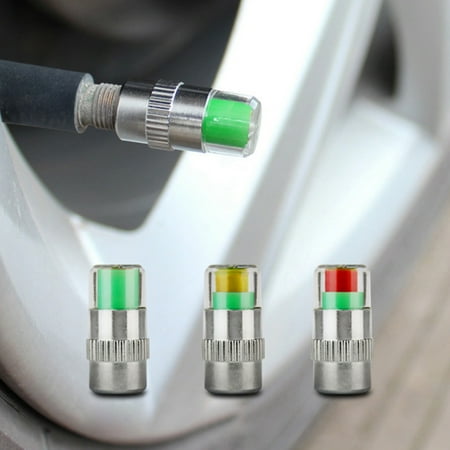 Short Valve Stem 4pcs Car Tire Pressure Monitor Gauge Valve Stem Caps Sensor Indicator 3 Color Eye Alert ()