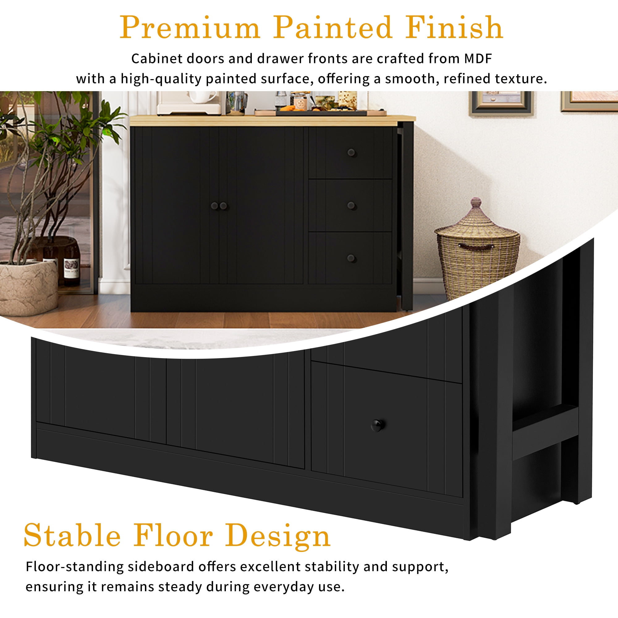 Aukfa Space-Saving Sideboard with 47" Extendable Dining Table,Buffet Cabinet for Kitchen Dining Living Room,Natural