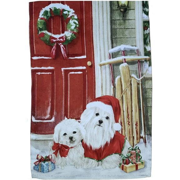 Christmas Dogs Winter Garden Flag - 12" x 18", Double Sided, Festive Puppies, Wreath, Christmas Decoration, Home Decor, Boxing Day, Classroom, Daycare, Christmas Tree Lot, Fundraiser