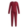 thumbnail image 4 of Lissome Women’s Soft Double Brushed Waffle Knit Long Sleeve V-yoke top and Jogger Pant Pajama Set , Sizes S-3X, 4 of 4