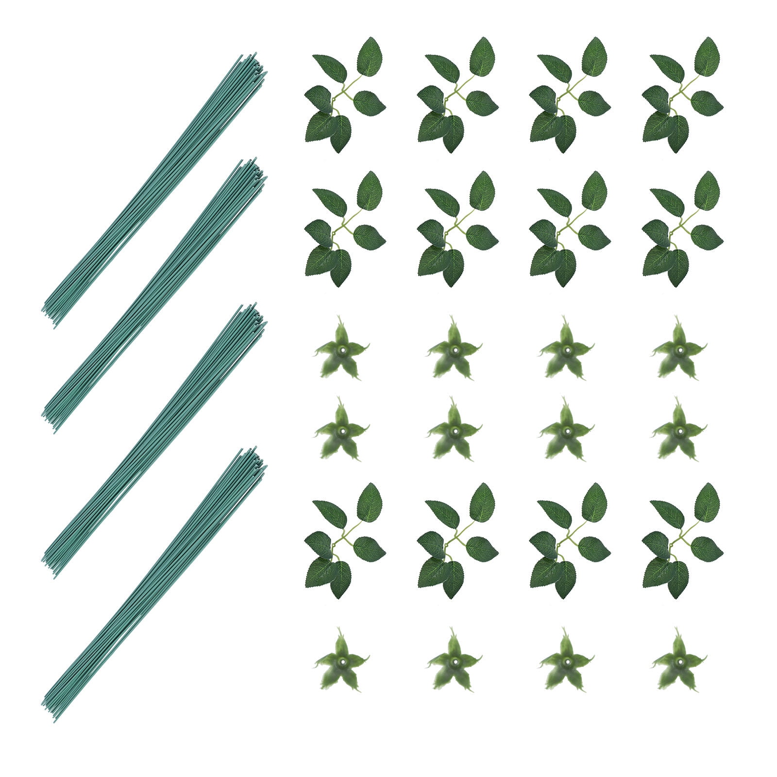 LABSERRON 90Pcs Lifelike Faux Leaf Stems Green Plastic Iron Wire Craft Flower Stems for Gardening Home Decor