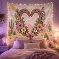 thumbnail image 2 of Desert Horseshoe Heart with Flowers and Cacti, Romantic Illustration for Nature Lovers, Western Wall Art Decor, Housewarming Gift Tapestry Wall Hanging for Living Room and Bedroom, 2 of 7