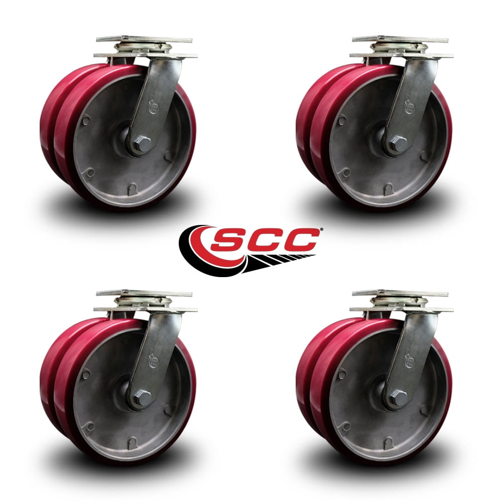 8 Inch Dual Poly on Aluminum Wheels Swivel Caster Set with Roller Bearings SCC