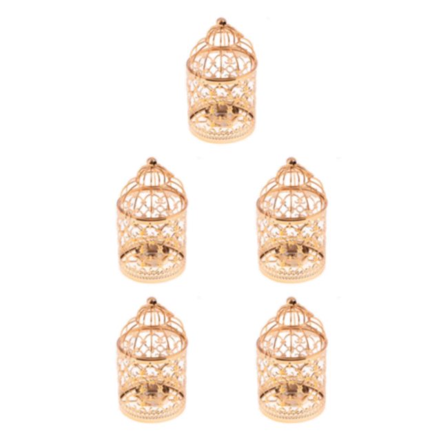 Guardoinrt Electroplated Metal Birdcage Shape Tea Light B- Candle Holder Rose Gold Type A 5Set