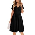 thumbnail image 5 of Maskion Women's Summer Ruffle Short Sleeve V-Neck Floral Short Party Dress with Pockets,M Black, 5 of 6