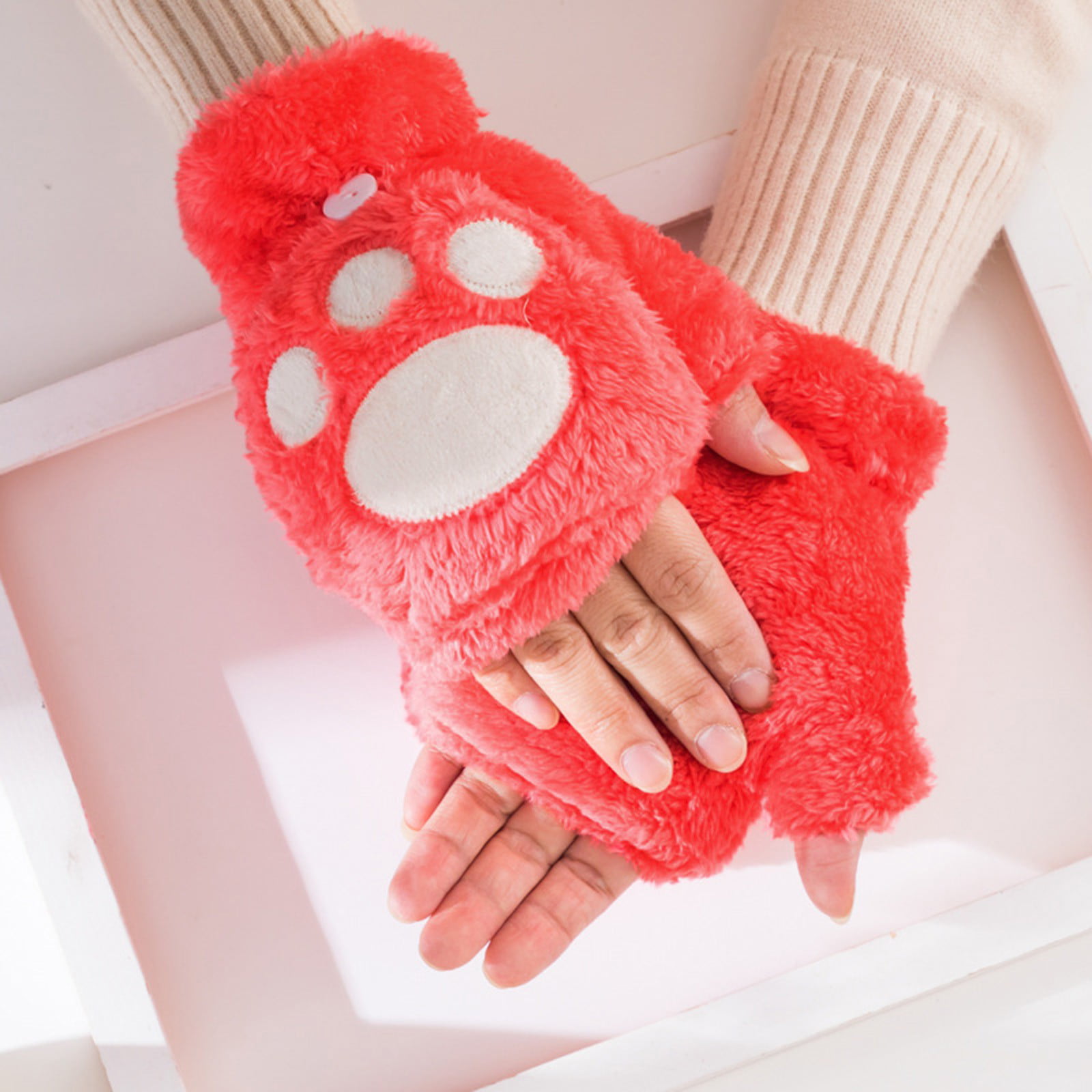 Bluelans Women Bear Plush Cat Paw Claw Glove Soft Winter Gloves 