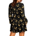 thumbnail image 3 of Yuyamidu Spooky Pumpkin Dress Fall A Line Dresses with Lantern Sleeve for Women Party Dress Size XL Halloween V Neck Midi Dress Casual High Waistline Dress Daily Wear Clothes, 3 of 7
