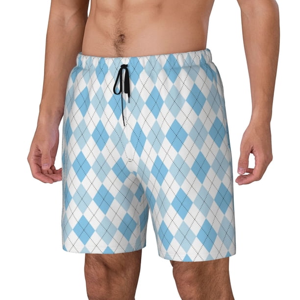Fotbe Blue and White Squares Traje de Baño para Hombre – Shorts de Natación de Secado Rápido con Forro y Bolsillos-3X-Large