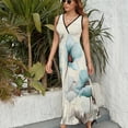 thumbnail image 6 of Fall Farm Teal Flower Oil Painting Art Womens Night Club Maxi Dress V Neck Sleeveless Bohemia Long Dresses, 6 of 9