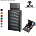 thumbnail image 2 of Portatarjetas automático con cepillo antirrobo RFID, tarjetero ultrafino de metal, billetera multitarjeta para hombre, aleación de aluminio, 2 of 3