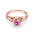 thumbnail image 2 of Gem Stone King 18K Rose Gold Plated Silver Pink Created Sapphire Engagement Ring for Women (1.49 Cttw, Round 5MM, Gemstone September Birthstone, Size 7), 2 of 4