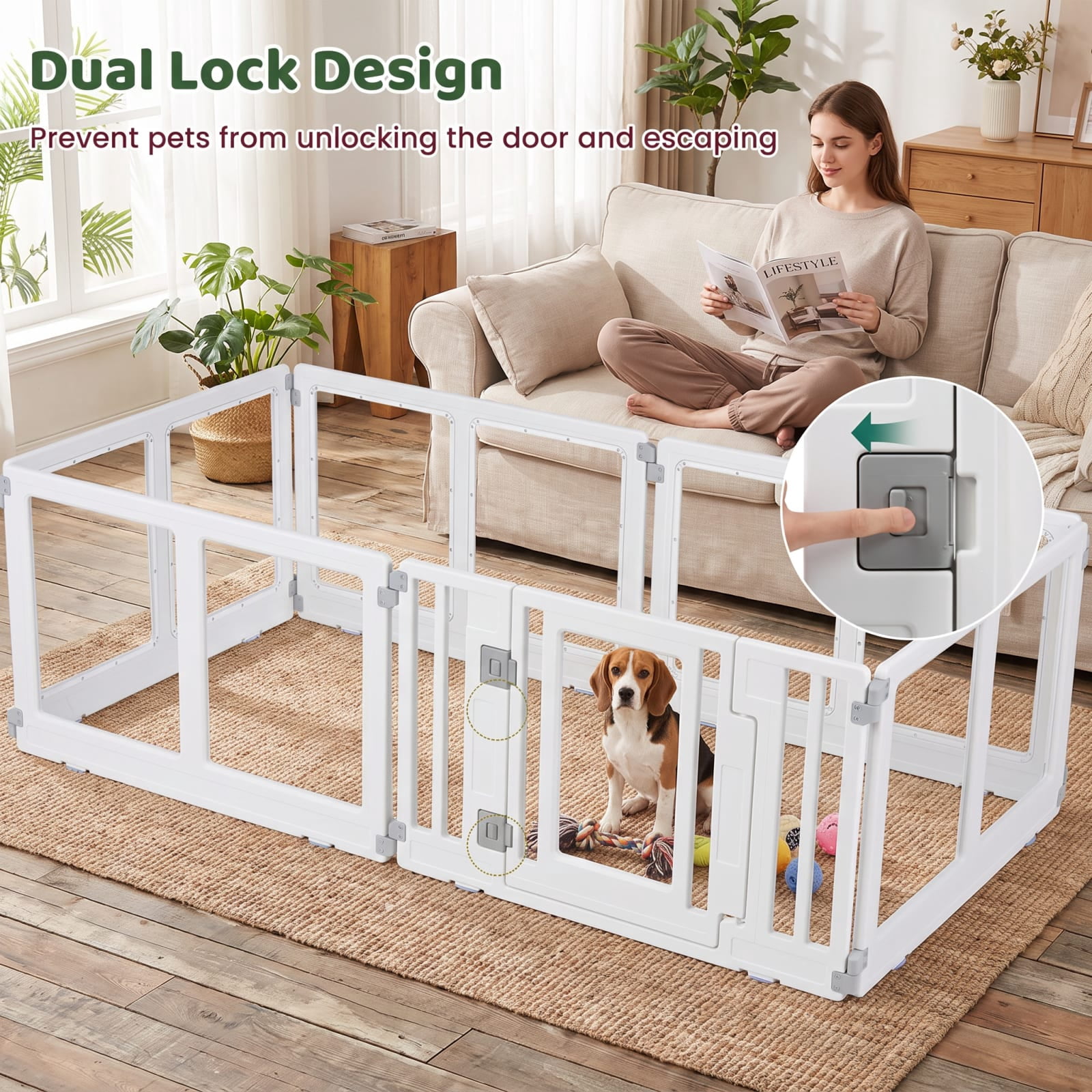 Vebreda 6-Panel Clear Plastic Dog Playpen with Secure Locking Door, See-Through Foldable Pet Pen for Puppies & Small Dogs, Indoor Portable Exercise Fence, Easy-Clean Tool-Free Setup