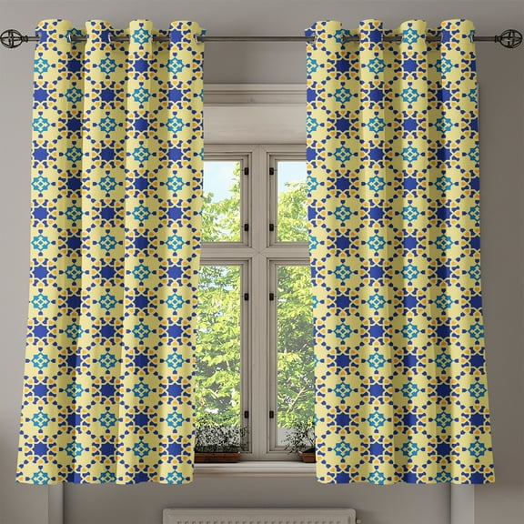 Ambesonne Antique Grommet Curtain, Moroccan Motif Folk, 50" x 54", Violet Blue Yellow