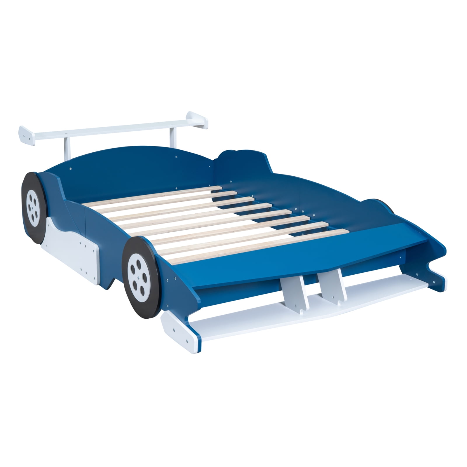 Miekor Furniture Full Size Race Car-Shaped Platform Bed with Wheels,Blue No.3292