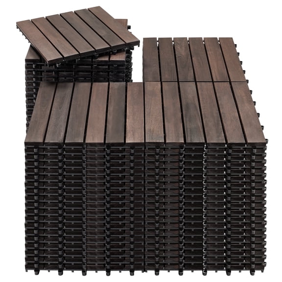 TrumanPick 81Pcs Interlocking Deck Tiles Outdoor Patio Flooring Waterproof Acacia Wood Patio Pavers for Balcony Garden Porch Pool, Espresso Brown Parallel