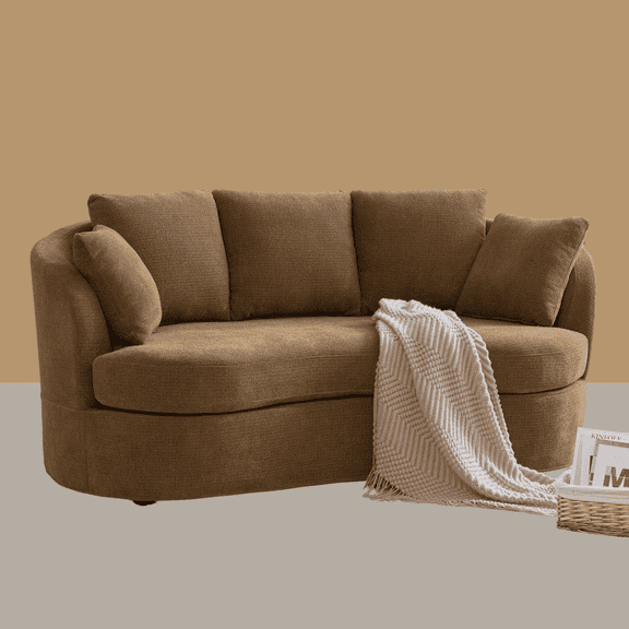 ME'ON 74'' Cloud Chenille Loveseat, Modern Curved Sofa, Extra-Deep Comfortable 2-Seater Couch, Easy Assembly for Living Room-Brown