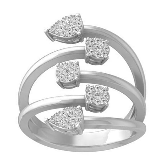 ARAIYA FINE JEWELRY 14K White Gold Round Diamond Composite Cluster Engagement Ring(1/4 cttw, I-J Color, I2-I3 Clarity) Size 6.5