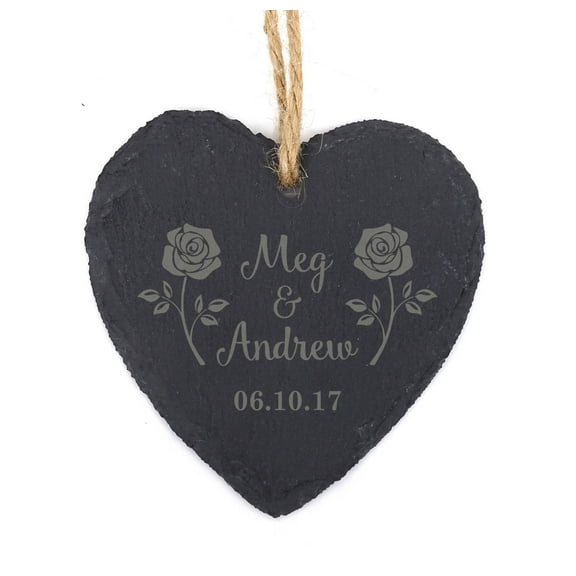 Darling Souvenir MADE WITH LOVE Personalized Couple Names Wedding Sign Gift Engraved Heart Slate Hanging Christmas Tree Ornament with String