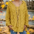 thumbnail image 2 of Women's Cable Knit Hooded Sweater V-Neck Long Sleeve Warm Pullover (Ginger, S), 2 of 4