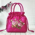 thumbnail image 2 of Portable Makeup Organizer Ethnic Style Drawstring Handbag Elegant Flower Pattern Large Capacity Faux Silk Portable Handle Women's Bucket Bag Makeup, 2 of 8