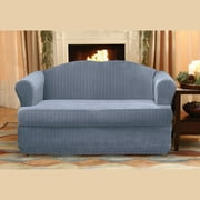 Angle View: Sure Fit Stretch Pinstripe T-Cushion Two Piece Loveseat Slipcover