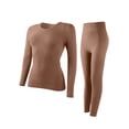 thumbnail image 5 of XRoczxe Women Textured Scoop Neck Thermal Underwear Set High Waist Tummy Control Soft Skin-Friendly Warm Slim Fit Long Sleeve Top & Pants Multi Solid Color Winter Base Layer Suit, 5 of 7