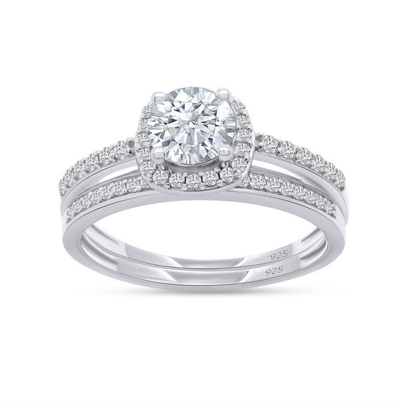 AFFY 2.25CT Round White Cubic Zirconia Wedding Bridal Ring Set 14K White Gold over Silver-8