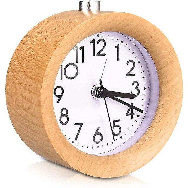 Reloj despertador analógico de madera con repetición, reloj retro con esfera luminosa, reloj de mesa de madera vintage silencioso sin