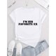 thumbnail image 2 of Women's Casual Round Neck Short Sleeve T-Shirt, "I'm His Favorite Ex" Print, Comfortable Summer Top, Knitted Polyester Fabric, All-Season Fashion Tee, 2 of 6